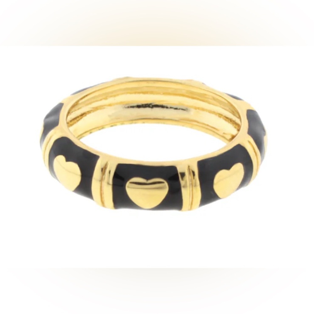 LAUREN G ADAMS- Gold and Black Heart Ring 18k gold plated NWT